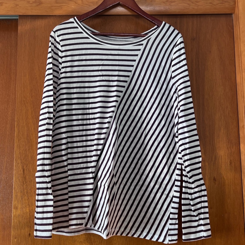 LOFT Black and White Striped Long Sleeve Top